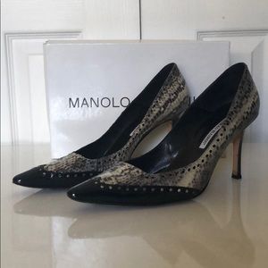 Manolo Blahnik black leather and snakeskin heel